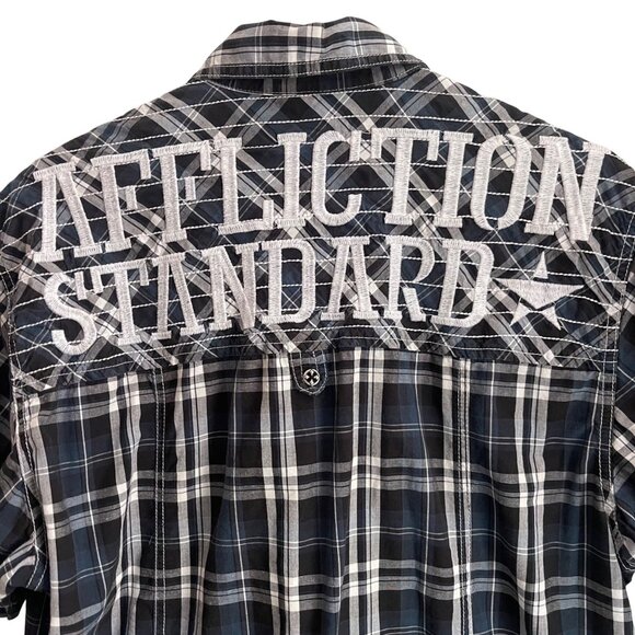 Affliction Other - Affliction Mens Y2K Grunge Plaid Button Up Shirt Size XL Embroidered Graphic Alt